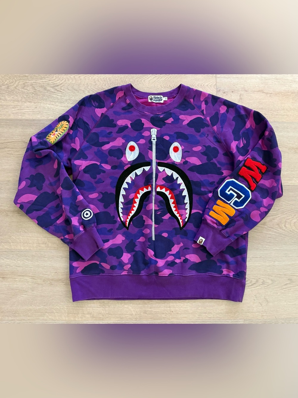 A Bathing Ape Purple Camo Shark Crewneck Sweatshirt 2XL